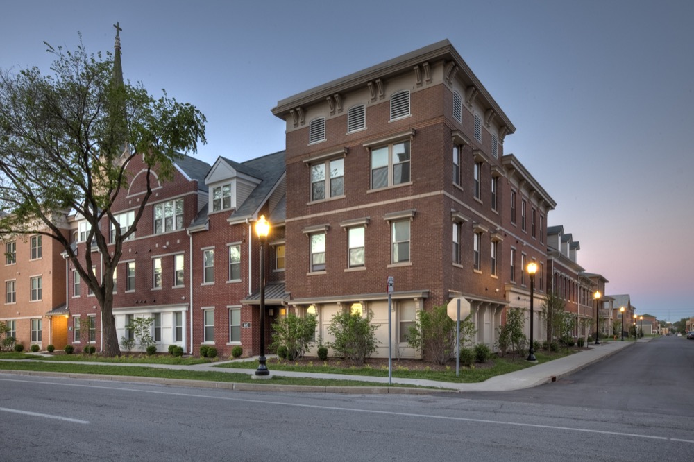 The wide range of housing types includes a mix of single family detached homes, attached homes, and small apartment buildings. The variety of housing types creates a diversity of scale and style along the neighborhood streets.