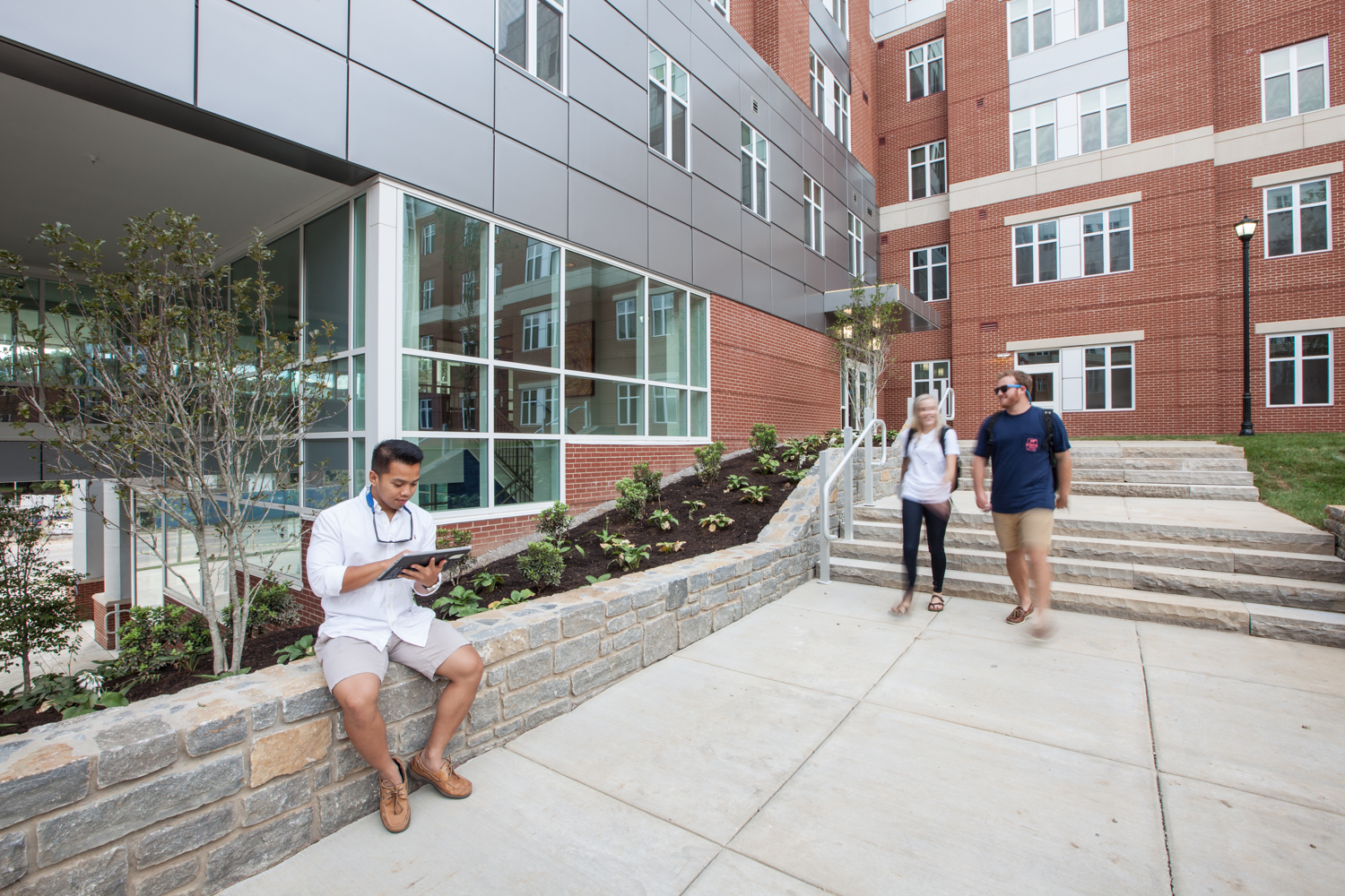 Outdoor two-story breezeways and grand staircase